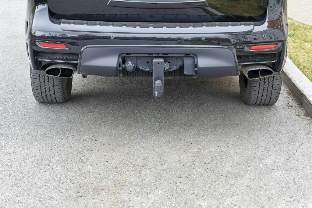 Tow hitch for towing a trailer of SUV. Day, horisontalshot Front view